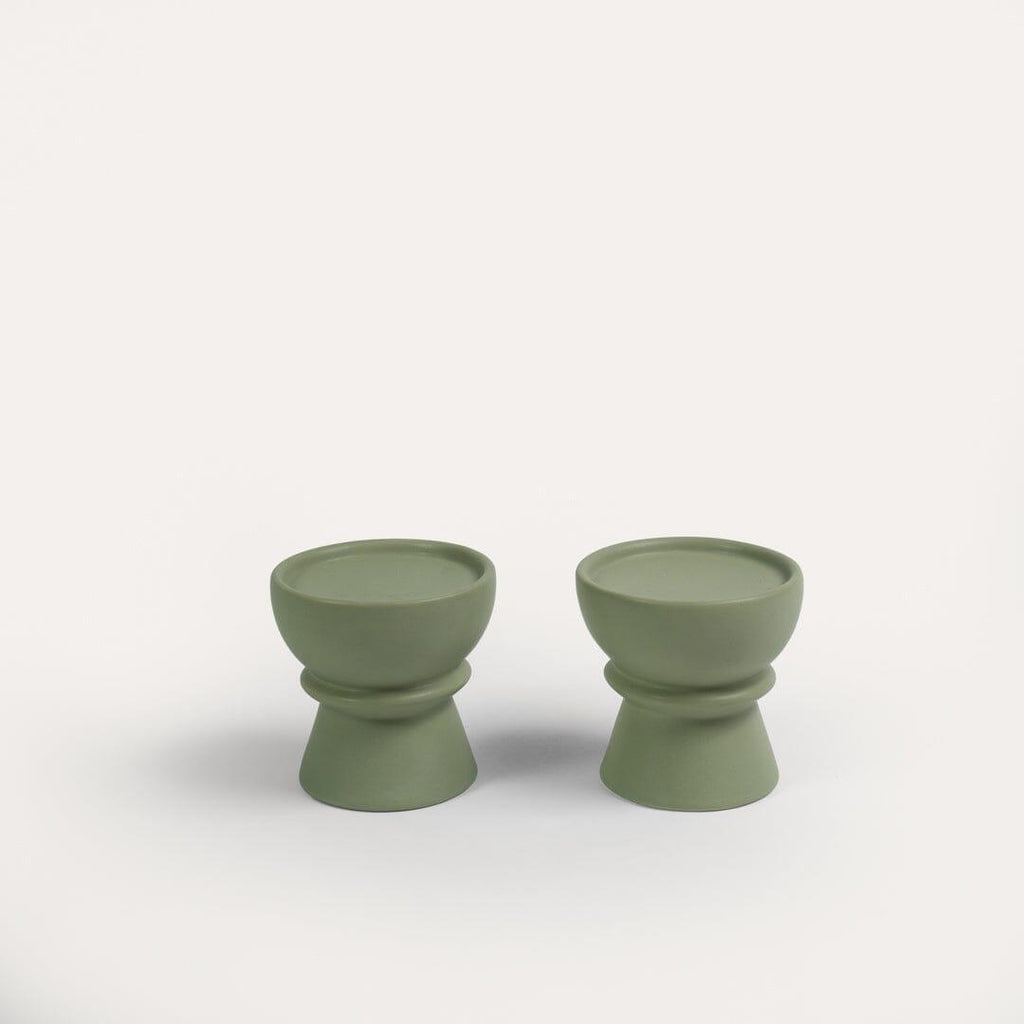Outlet - Ackton 9cm Ceramic Pillar Candle Holder - Set of 2 - Sage Green