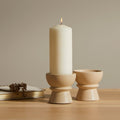 Outlet - Ackton 9cm Ceramic Pillar Candle Holder - Set of 2 - Taupe