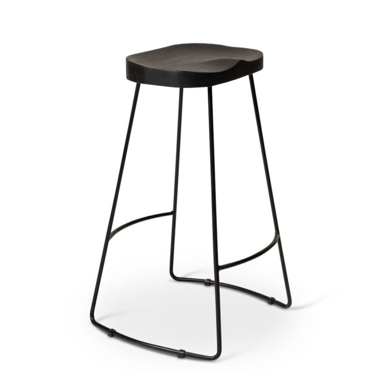 OUTLET - Aiden Black Mango Wood Backless Bar Stools - Set of 2 - Black Iron Legs