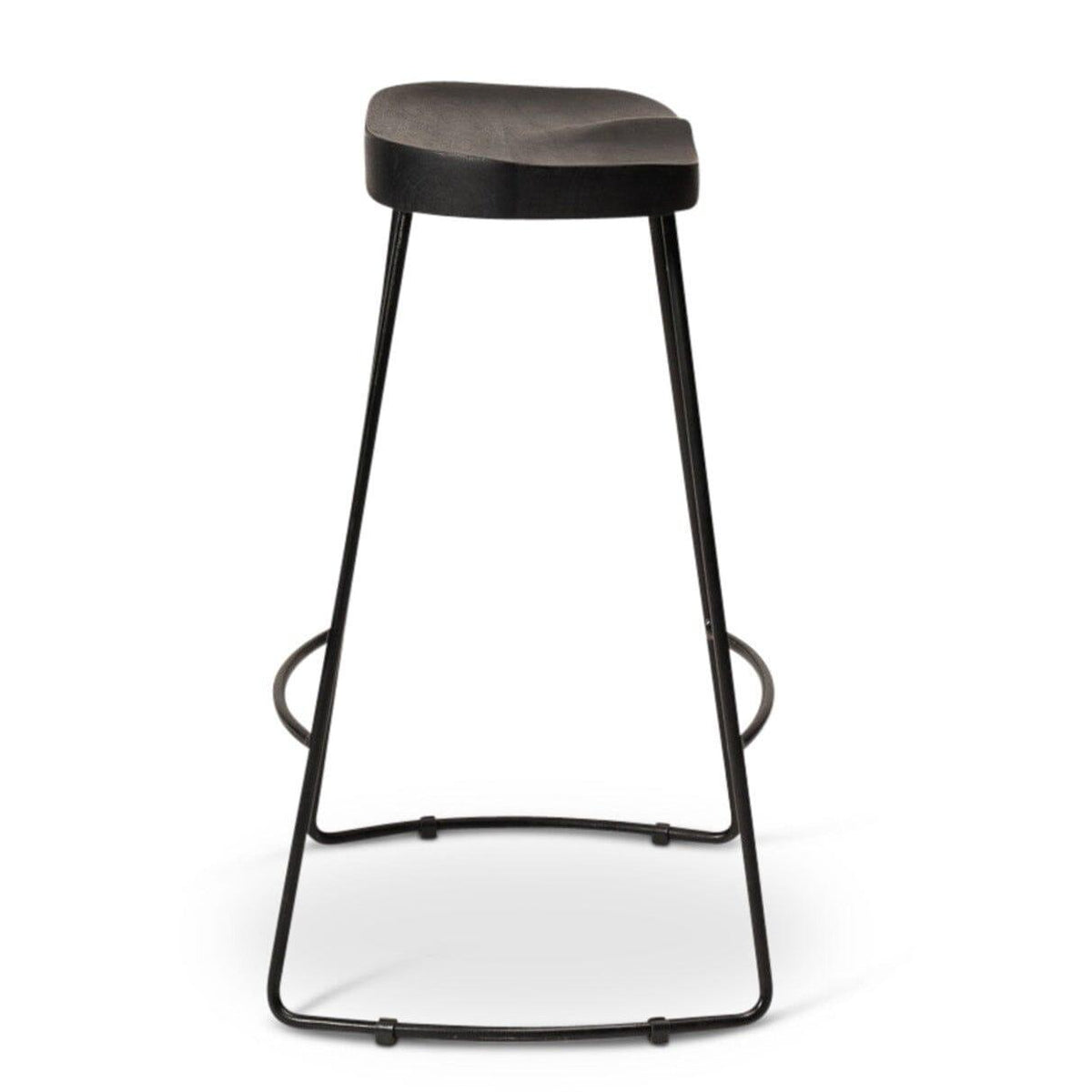 OUTLET - Aiden Black Mango Wood Backless Bar Stools - Set of 2 - Black Iron Legs