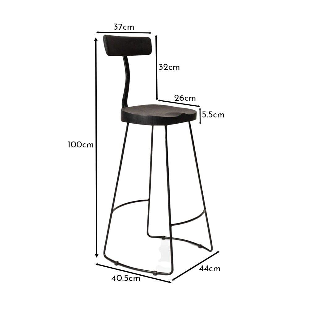 Aiden Black Mango Wood Bar Stools - Set of 2  - Black Iron Legs