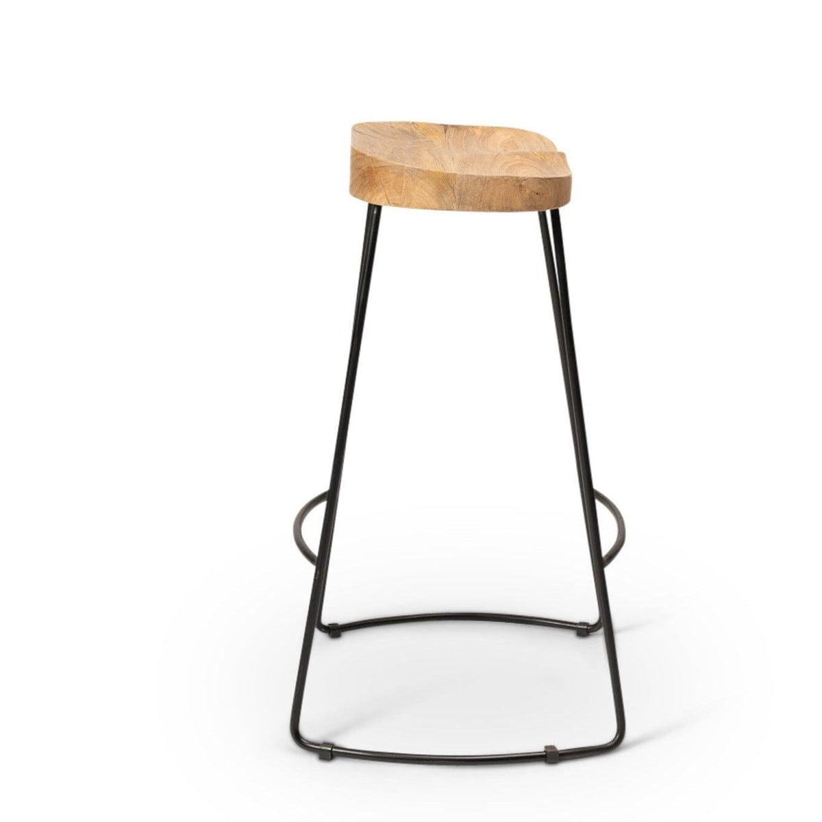 OUTLET - Aiden Natural Mango Wood Backless Bar Stools - Set of 2 - Black Iron Legs