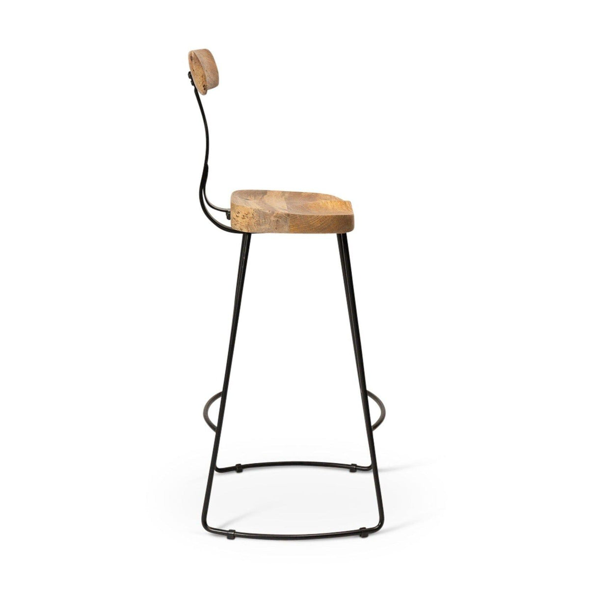 Aiden Natural Mango Wood Bar Stools - Set of 2 - Black Iron Legs