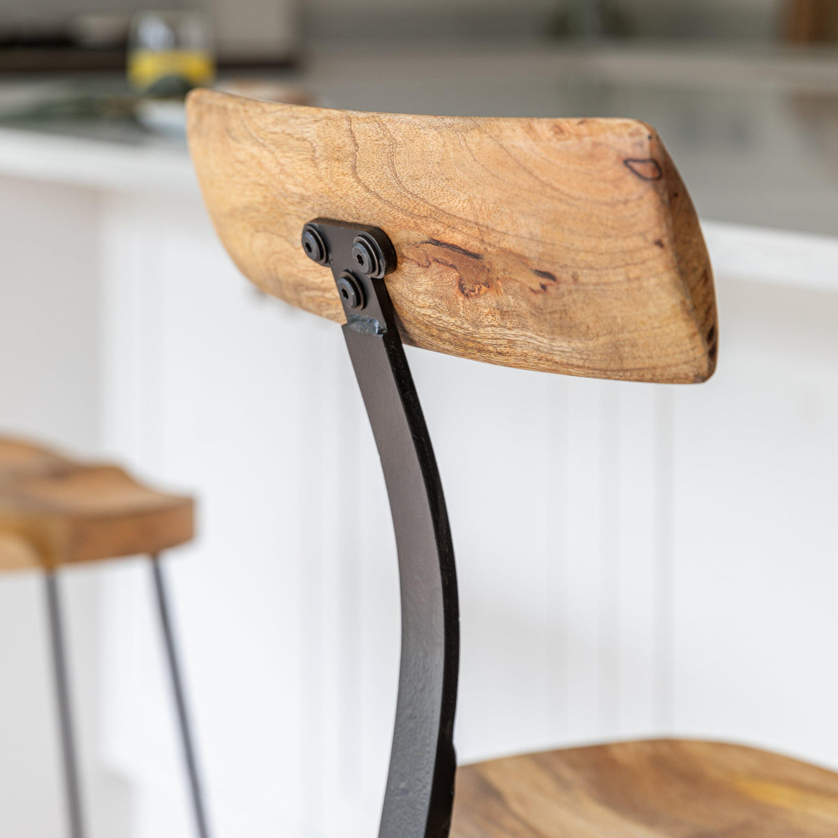 Aiden Natural Mango Wood Bar Stools - Set of 2 - Black Iron Legs