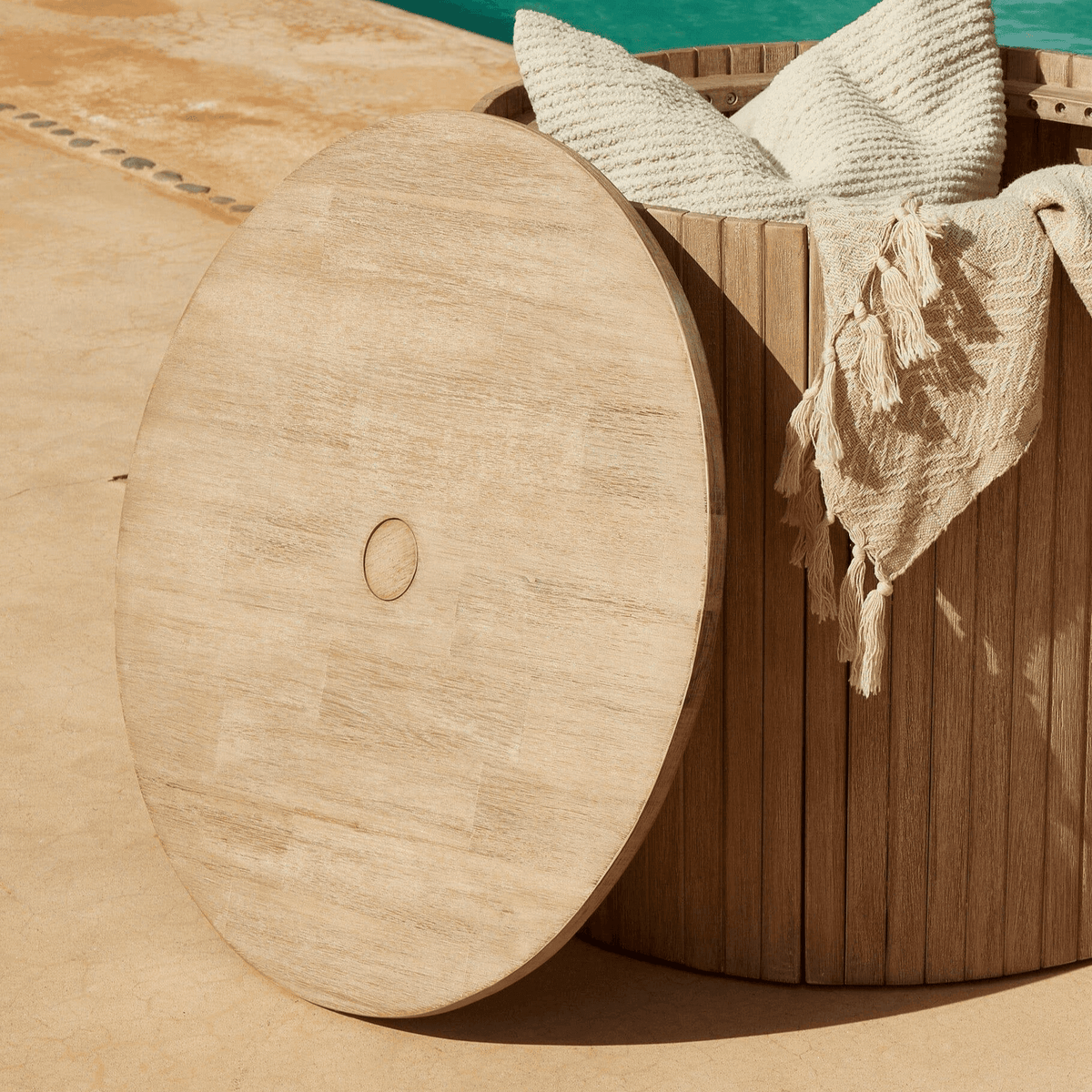 Outlet - Akira Wood Storage Side Table/ Parasol Base