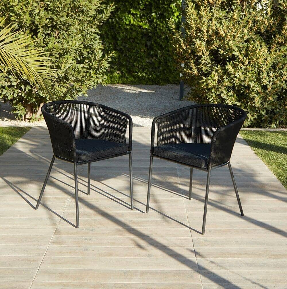 Amelia 4 Seater Wooden Garden Dining Set with 4 Hali Black Chairs - White Acacia with Black Legs