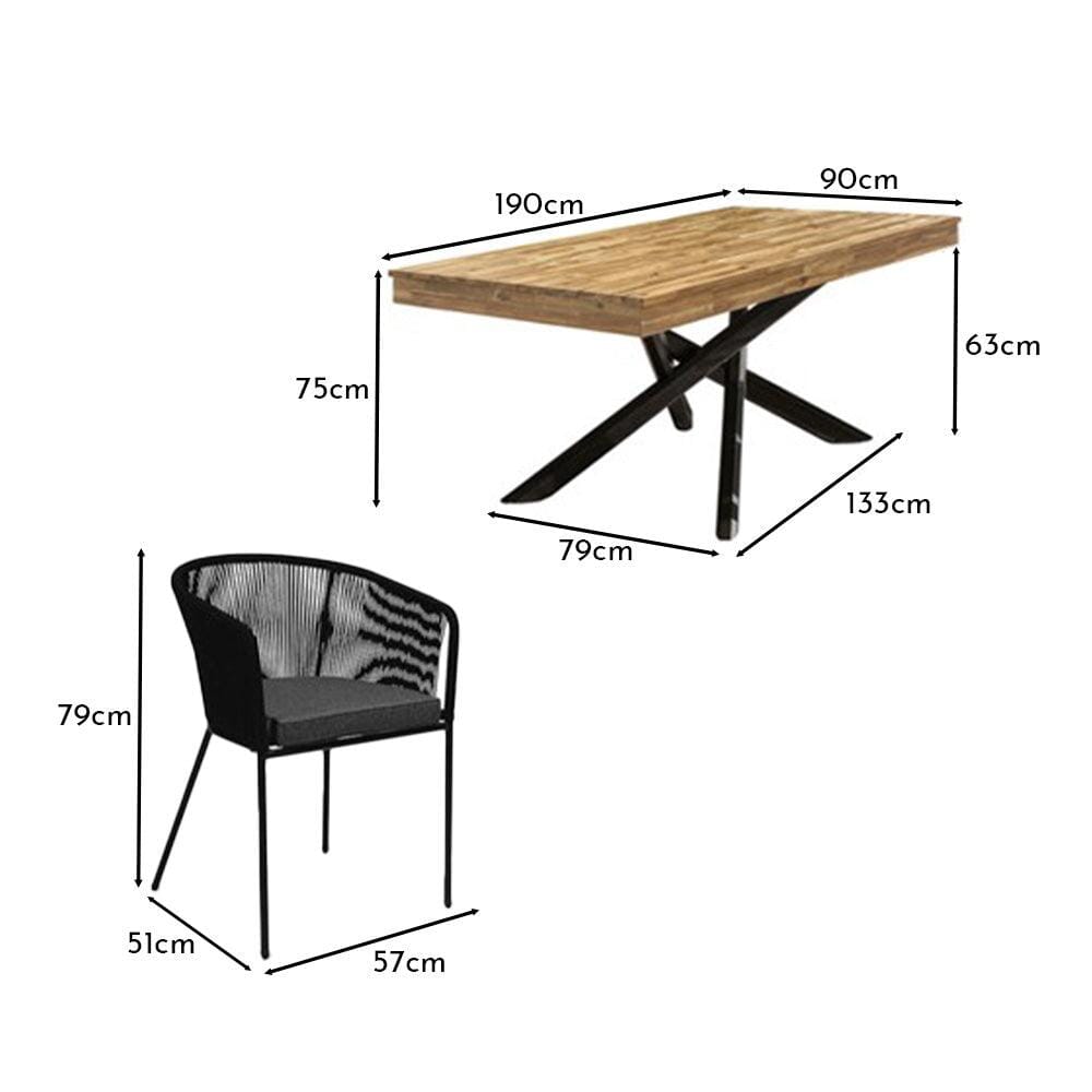 Amelia 4 Seater Wooden Garden Dining Set with 4 Hali Black Chairs - White Acacia with Black Legs