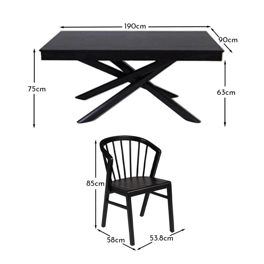 Amelia Black Dining Table Set - 6 Seater - Mabel Black Spindle Back Chairs