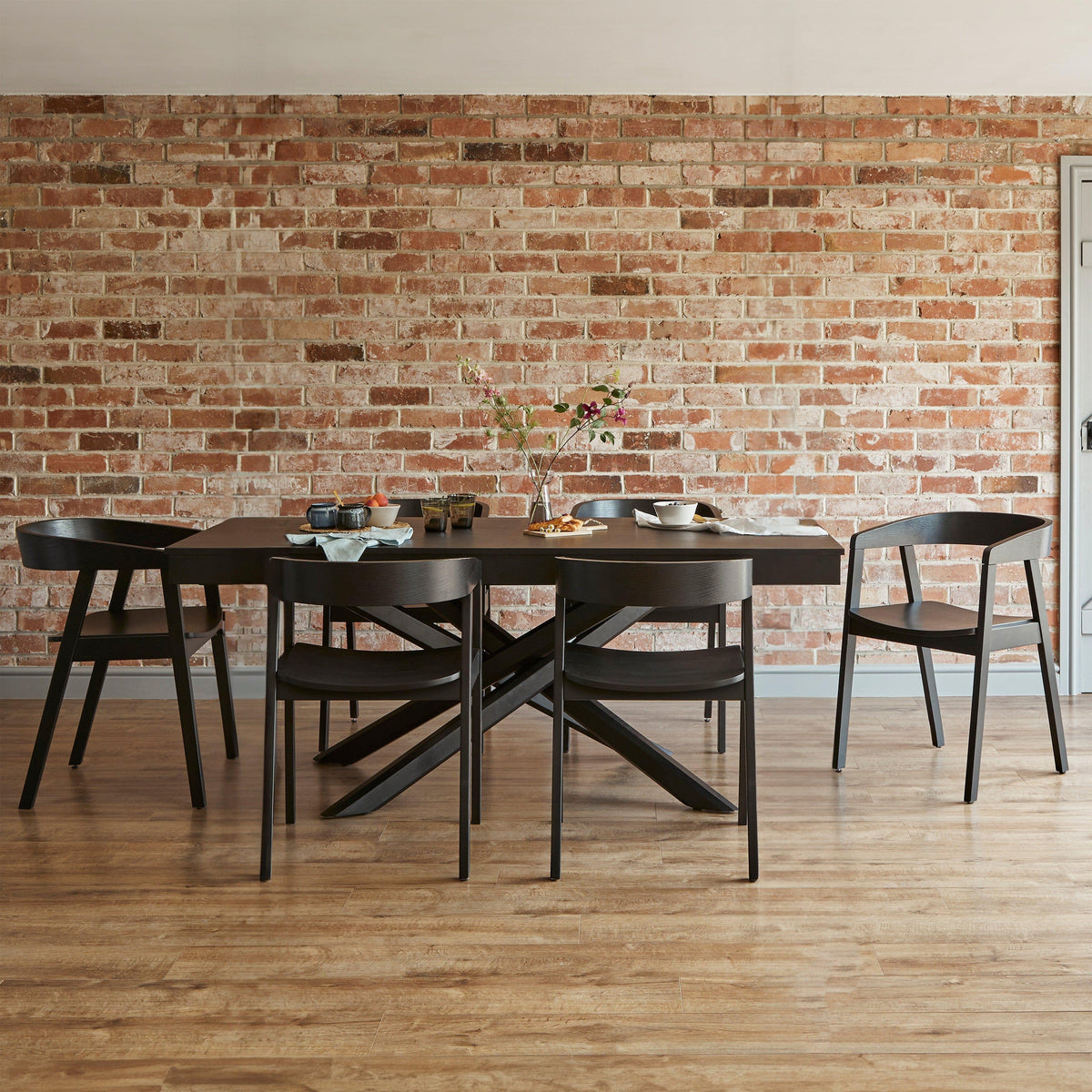 Amelia Black Dining Table Set - 6 Seater - Ella Black Wooden Chairs