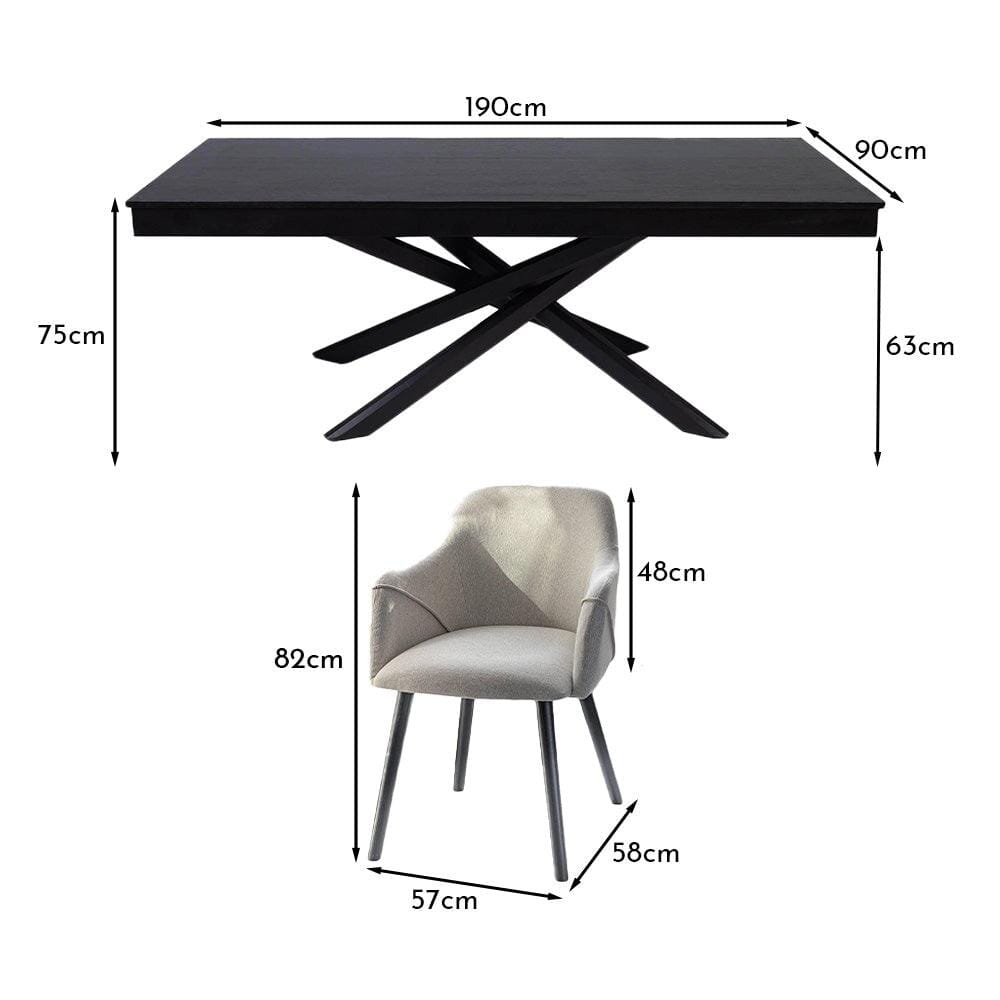 Amelia Black Dining Table Set - 6 Seater - Freya Sand Carver Chairs - Black Legs
