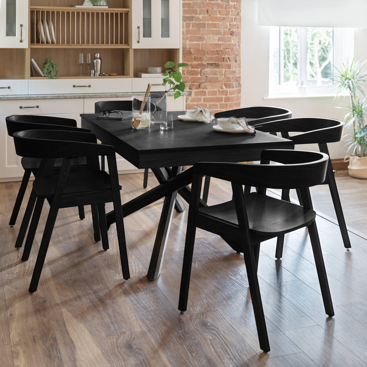 Amelia Black Extendable Dining Table Set - 6 Seater - Ella Black Armchairs