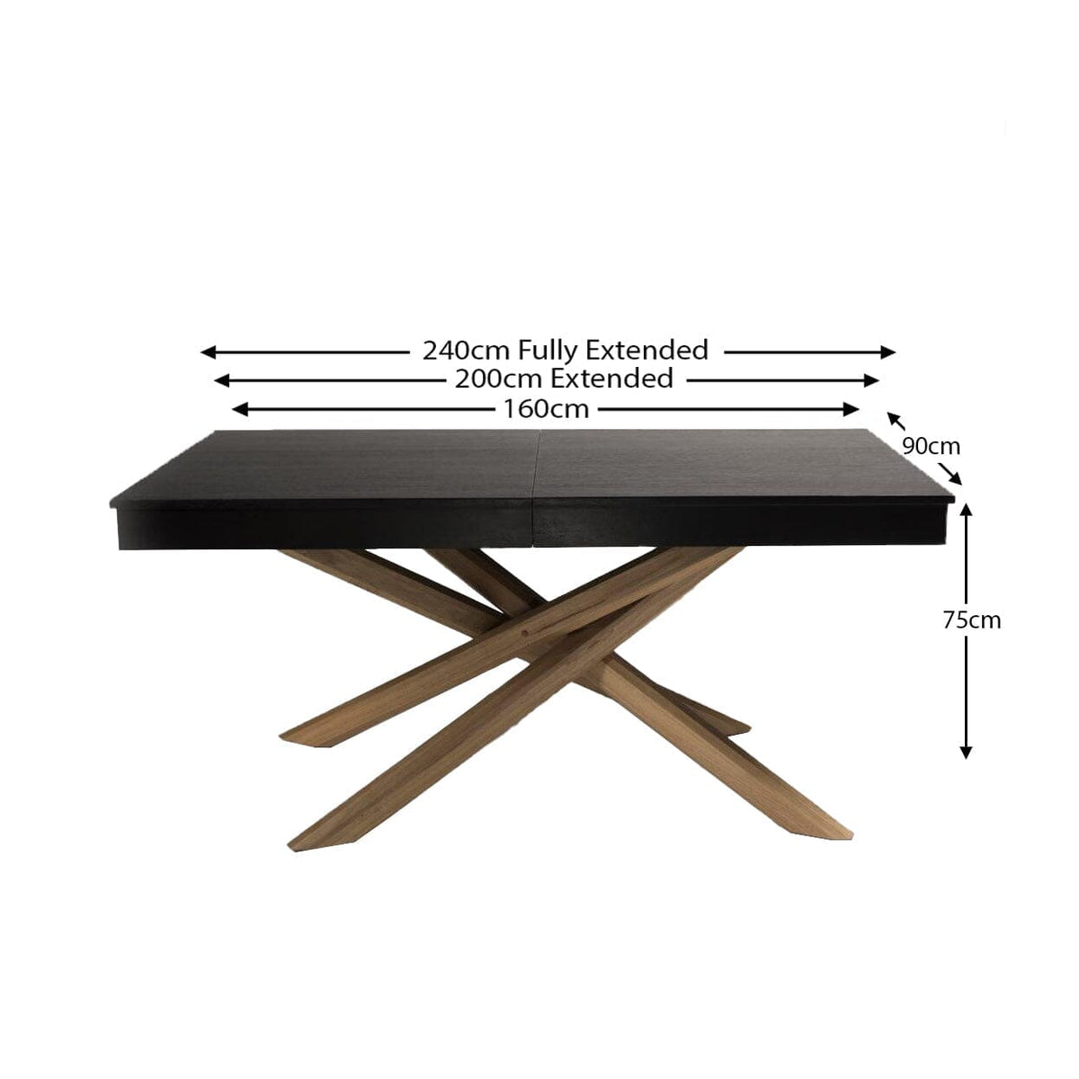 Outlet - Amelia Black Wood Extendable Dining Table with Oak Legs