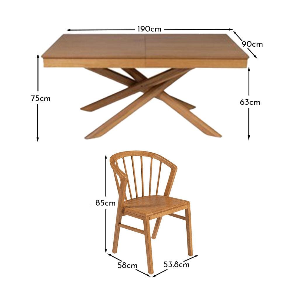 Amelia Oak Dining Table Set - 6 Seater - Mabel Oak Spindle Back Chairs