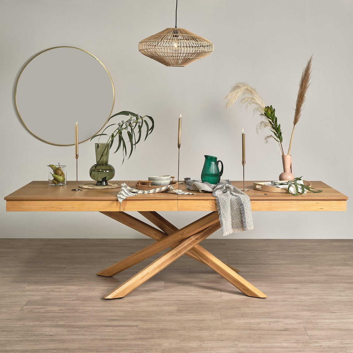 Amelia Oak Wood Dining Table - Extendable
