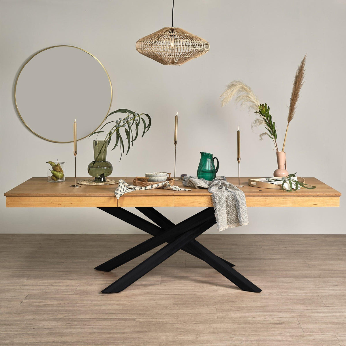 OUTLET - Amelia Oak Wood Dining Table - Extendable - Black Legs