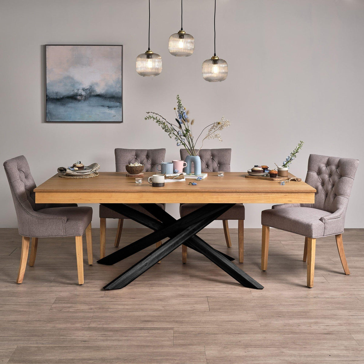 Outlet - Amelia Oak Wood Dining Table with Black Legs
