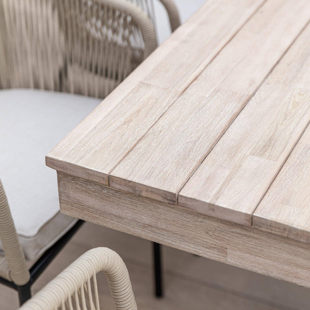 Outlet - Amelia Outdoor Dining Table in Light Brushed Acacia Wood with Black Metal Legs