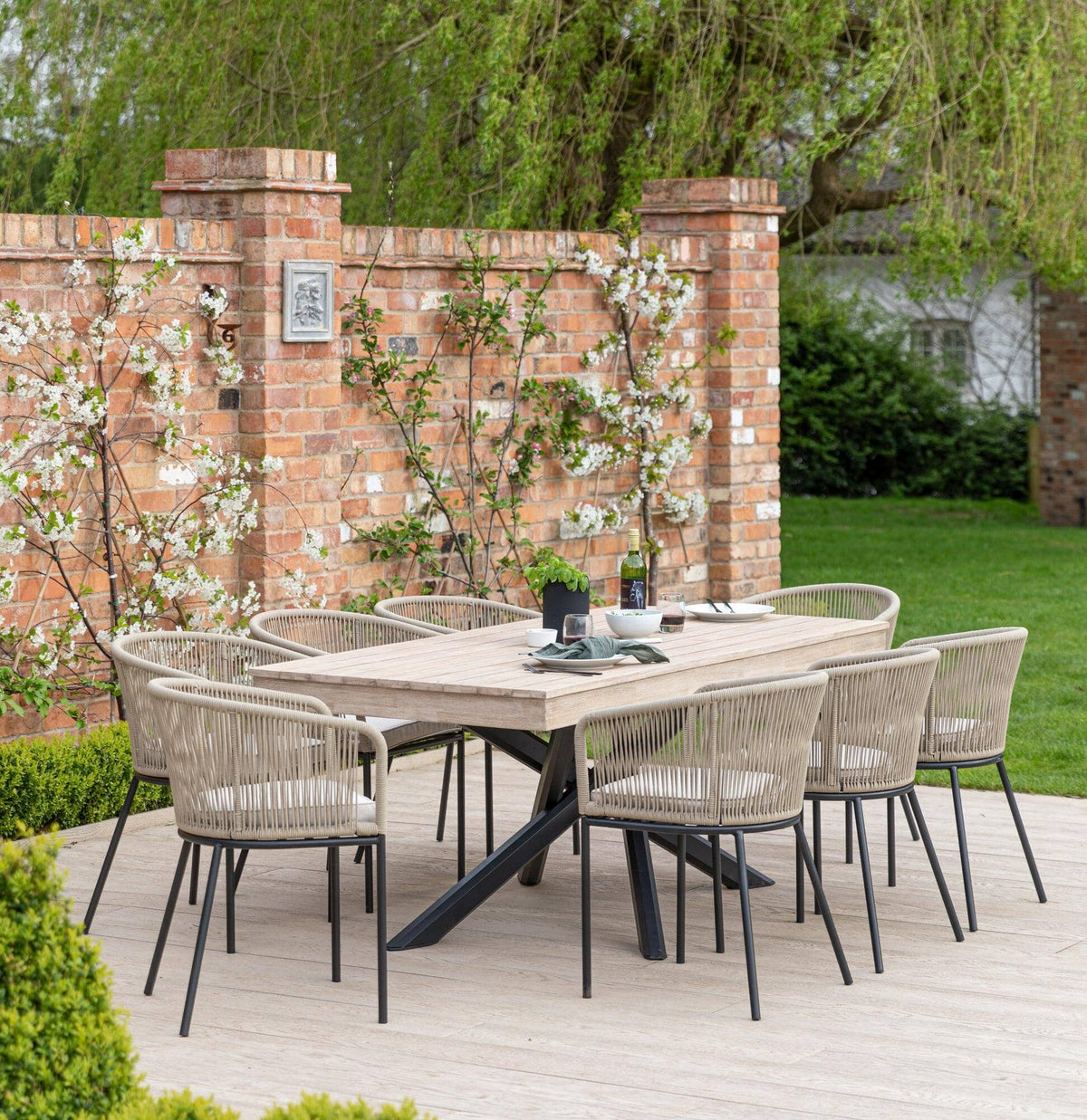 Outlet - Amelia Outdoor Dining Table in Light Brushed Acacia Wood with Black Metal Legs