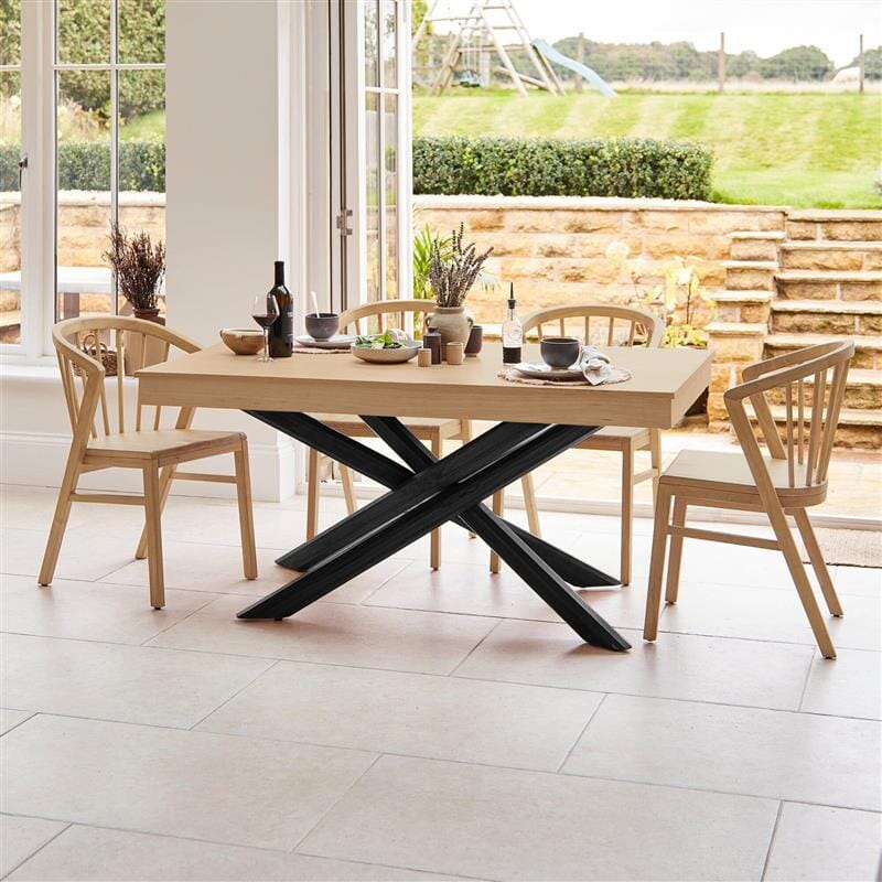 Amelia Pale Oak Wood Dining Table - Non Extendable - Black Legs