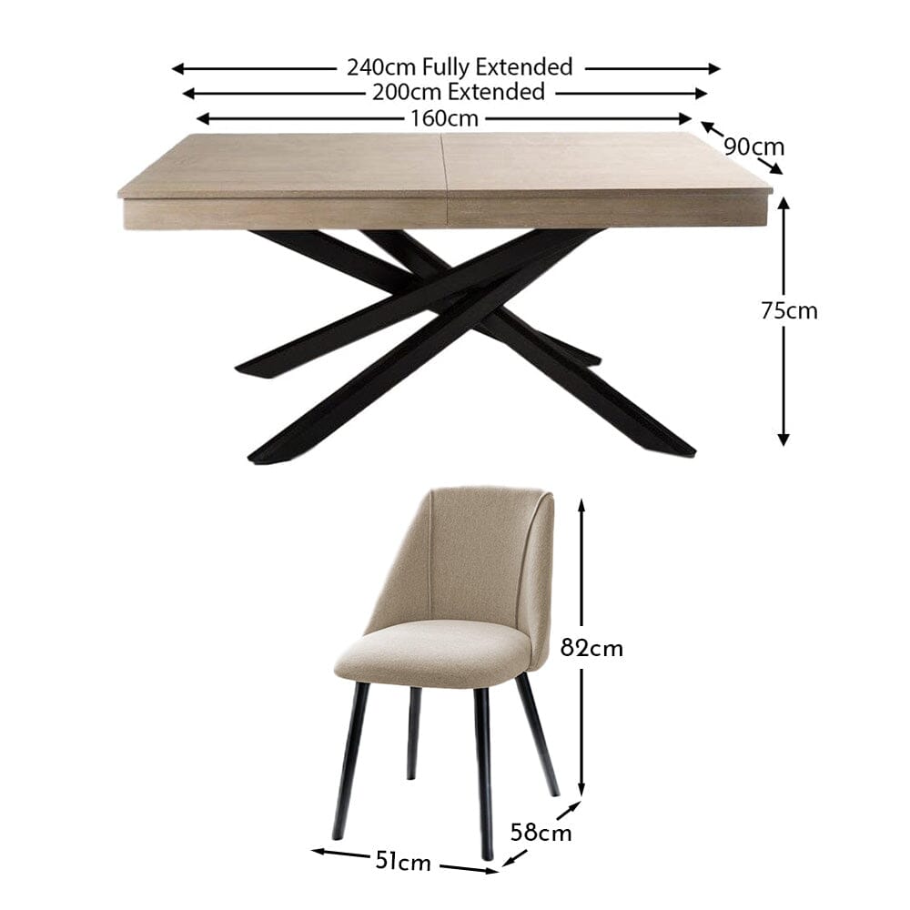 Amelia Whitewash Extendable Dining Table Set - 6 Seater - Freya Sand Dining Chairs - Black Legs