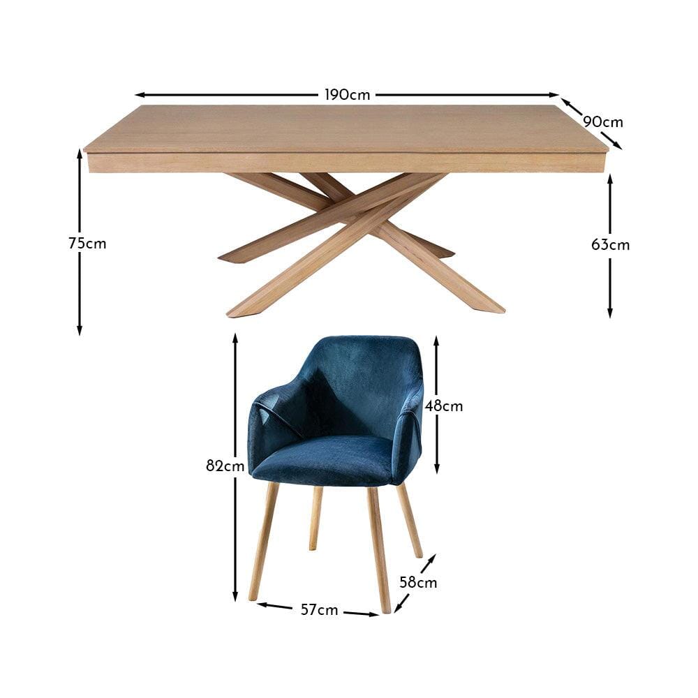 Amelia Whitewash Dining Table Set - 6 Seater - Freya Blue Carver Chairs - Whitewash Oak Legs