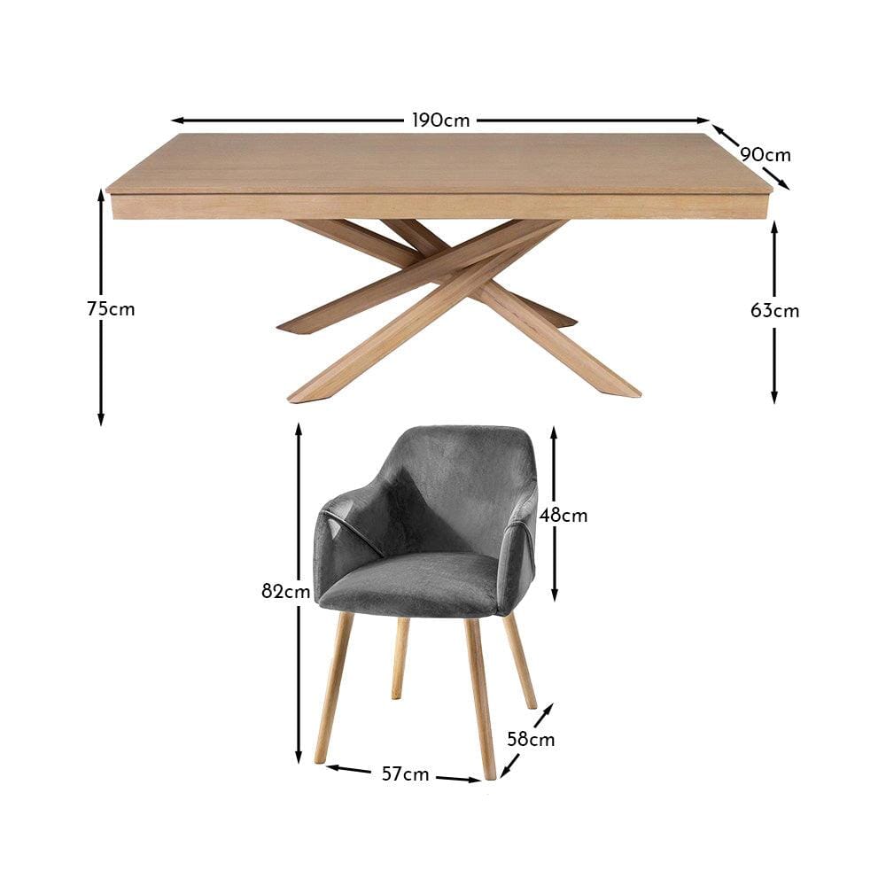 Amelia Whitewash Dining Table Set - 6 Seater - Freya Grey Carver Chairs - Whitewash Oak Legs