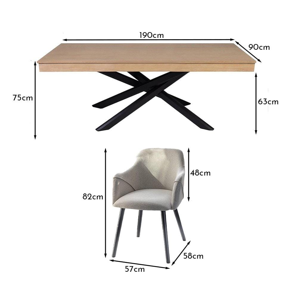 Amelia Whitewash Dining Table Set - 6 Seater - Freya Sand Carver Chairs - Black Legs