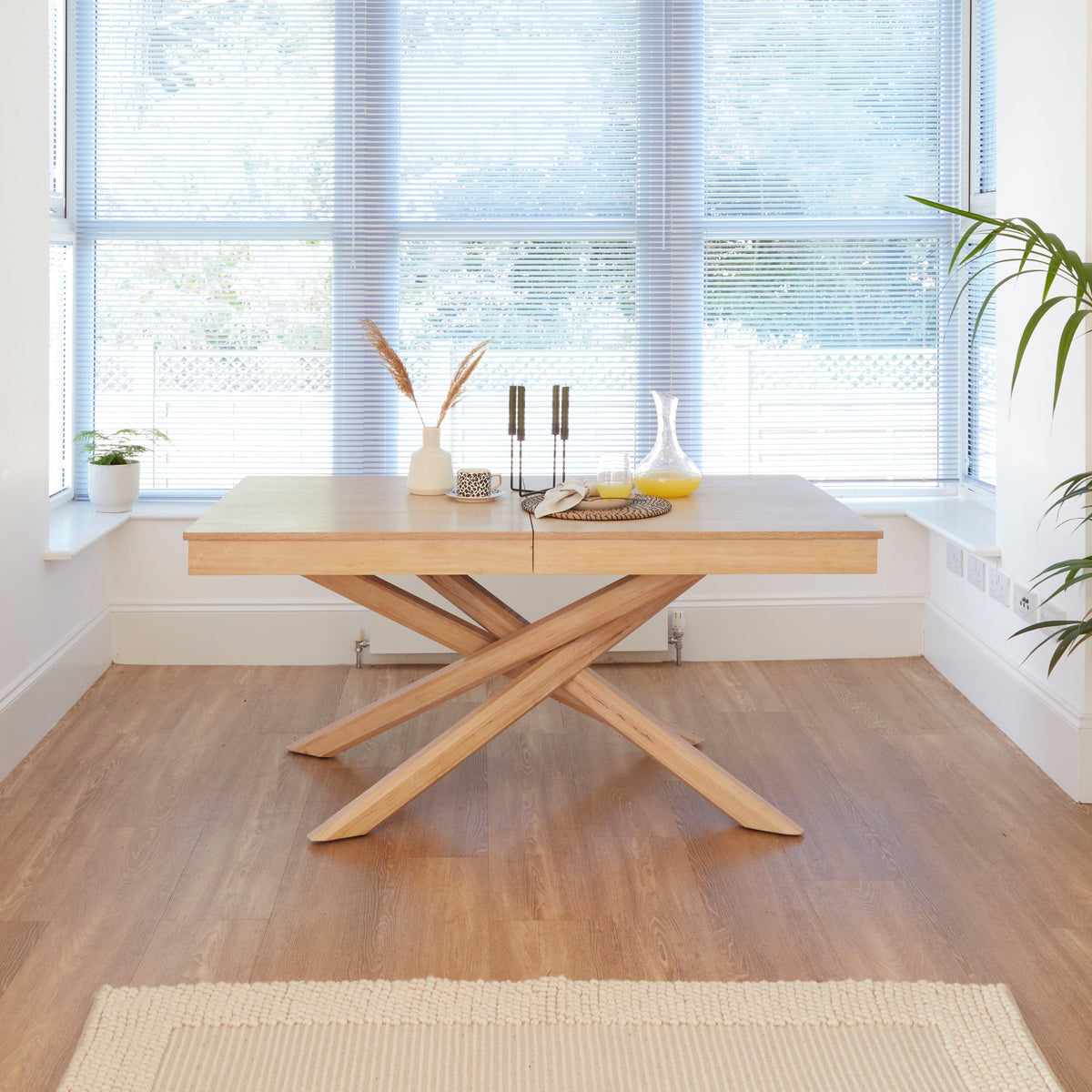 Amelia Whitewash Extendable Dining Table Set - 6 Seater - Freya Grey Carver Chairs - Whitewash Oak Legs