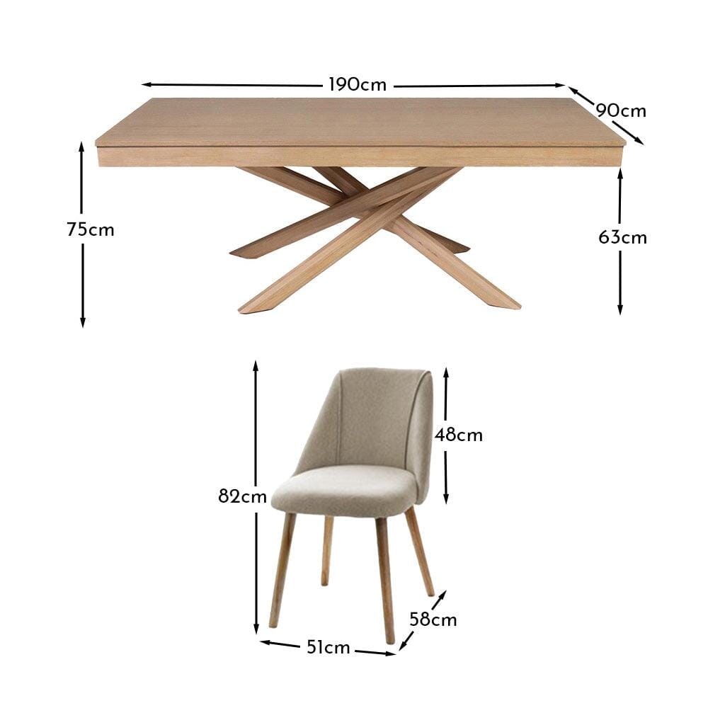 Amelia Whitewash Dining Table Set - 6 Seater - Freya Sand Dining Chairs - Whitewash Oak Legs