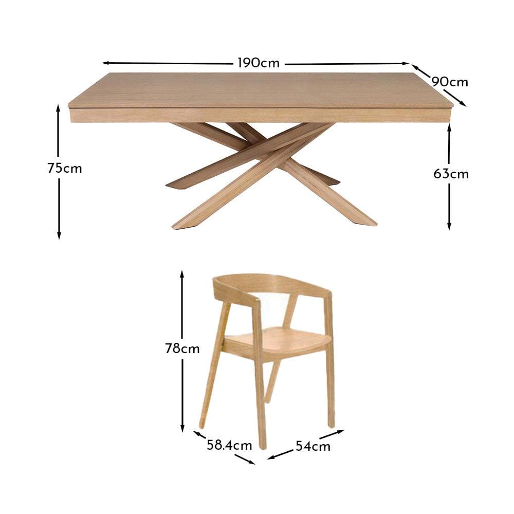 Amelia Whitewash Dining Table Set - 6 Seater - Ella Pale Oak Armchairs