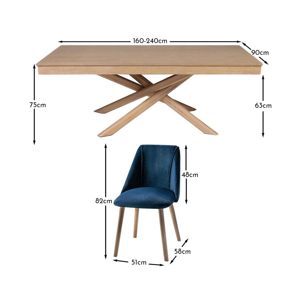 Amelia Whitewash Extendable Dining Table Set - 6 Seater - Freya Blue Dining Chairs - Whitewash Oak Legs