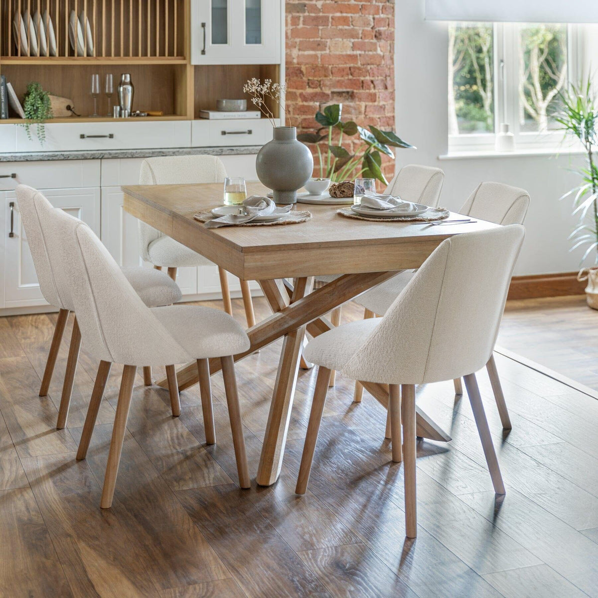 Freya Boucle Dining Chairs - Set of 2 - Whitewash Oak Legs