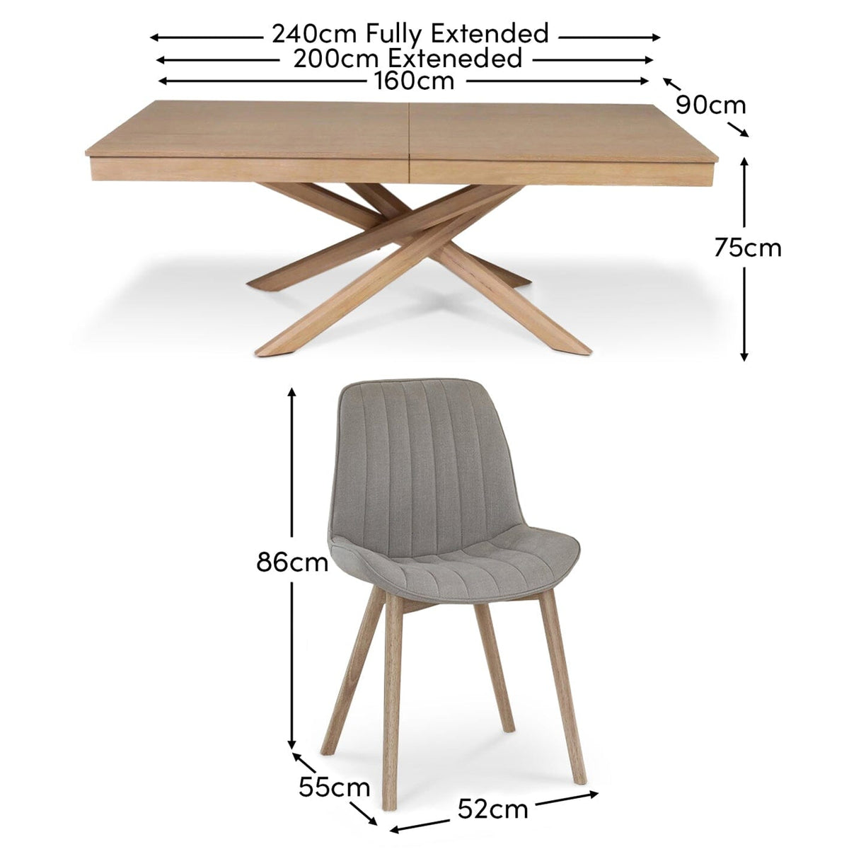 Amelia Whitewash Extending Dining Table Set - 6 Seater - Bella Cloud Grey Dining Chairs - Whitewash Legs