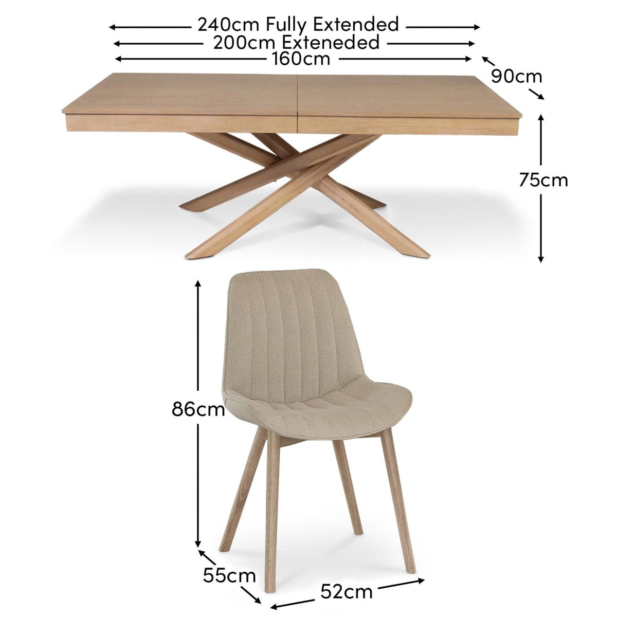 Amelia Whitewash Extending Dining Table Set - 6 Seater - Bella Light Beige Boucle Dining Chairs - Whitewash Legs
