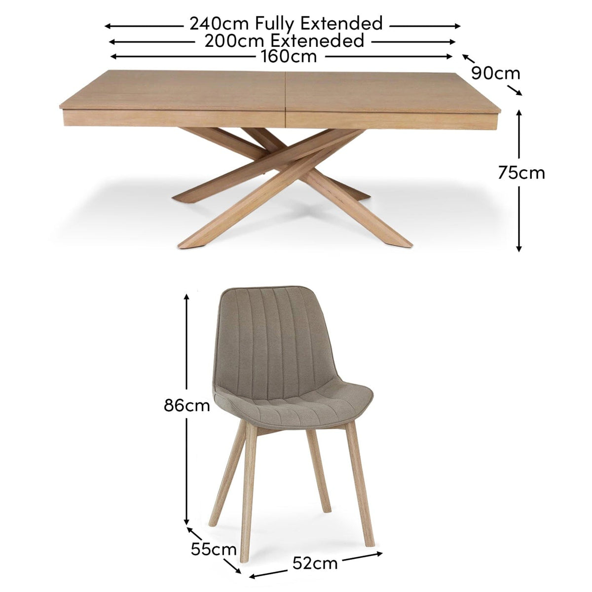 Amelia Whitewash Extending Dining Table Set - 6 Seater - Bella Soft Beige Dining Chairs - Whitewash Legs