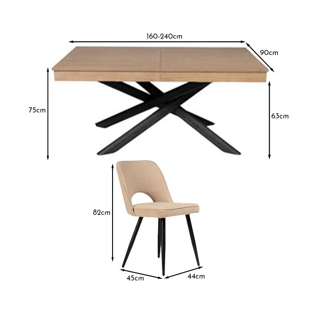 Amelia Whitewash Extendable Dining Table Set - 6 Seater - Dolly Dining Chairs - Black Legs