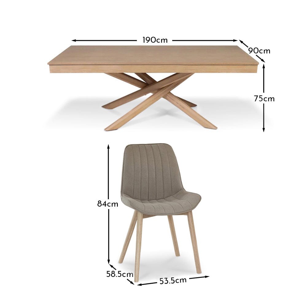 Amelia Whitewash Dining Table Set - 6 Seater - Bella Soft Beige Dining Chairs - Whitewash Legs
