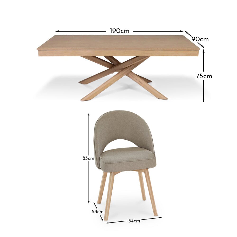 Amelia Whitewash Dining Table Set - 6 Seater - Marilyn Soft Beige Dining Chairs - Whitewash Legs