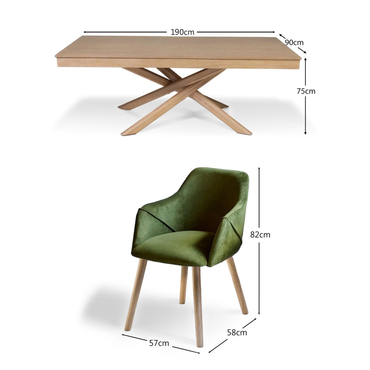 Amelia Whitewash Dining Table Set - 6 Seater - Freya Fern Green Carver Chairs - Whitewash Legs