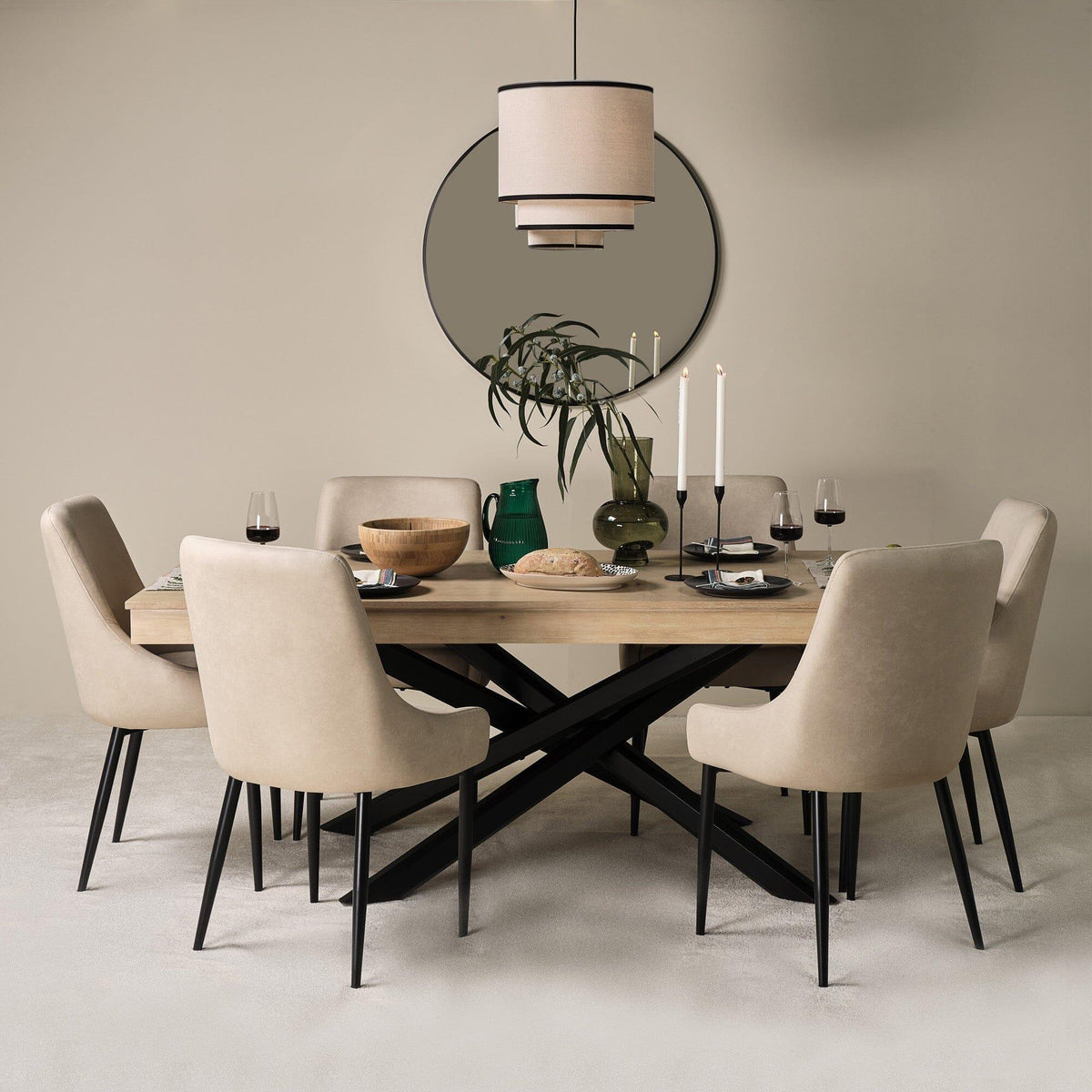 OUTLET - Amelia Whitewash Wood Dining Table - Non Extendable - Black Legs