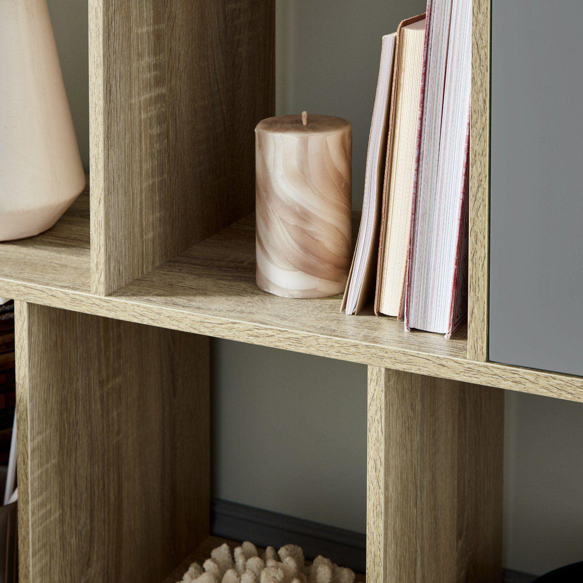 Anderson Cube Storage Unit - Oak Effect with Grey Cupboards