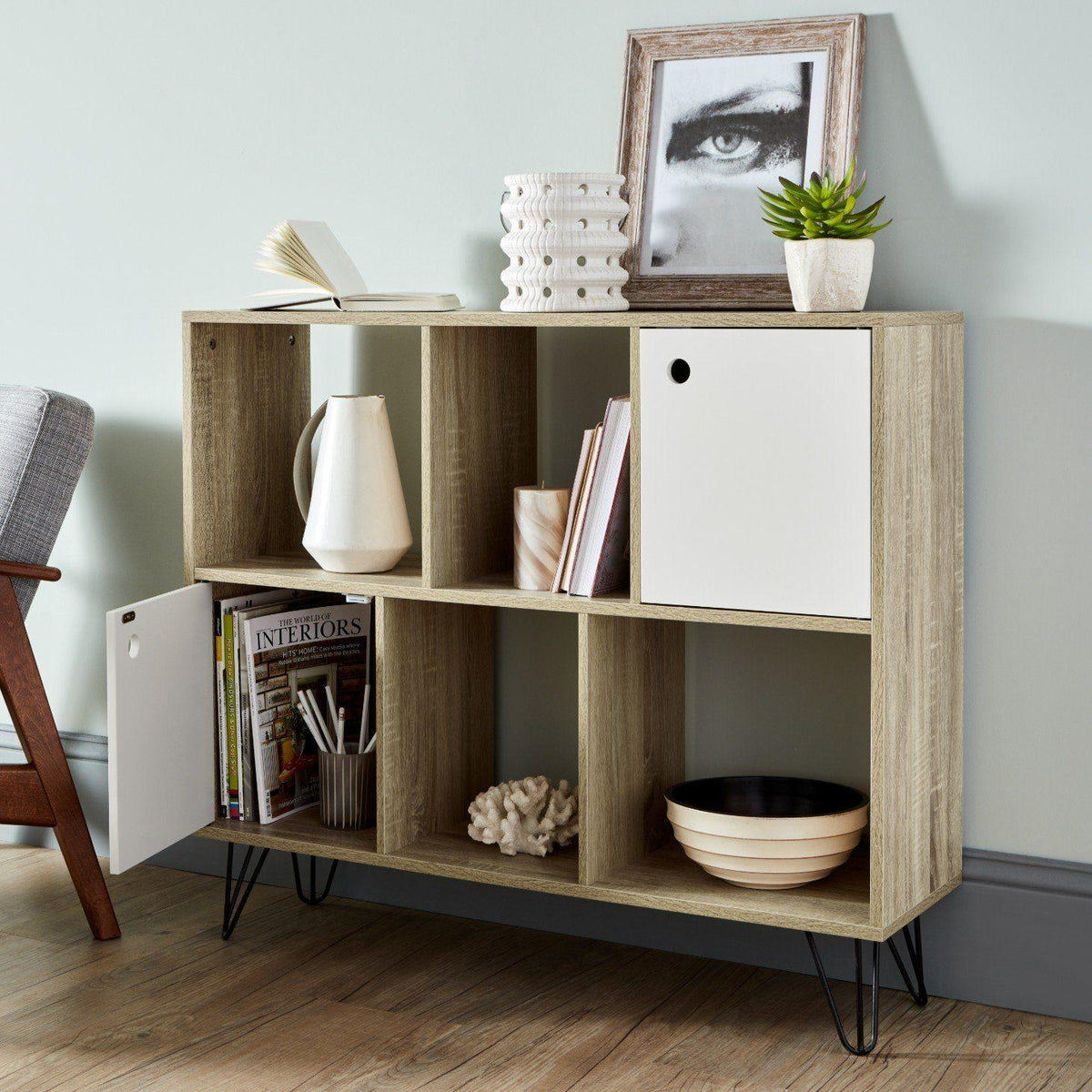 Anderson Cube Storage Unit - Oak Effect with White Cupboards