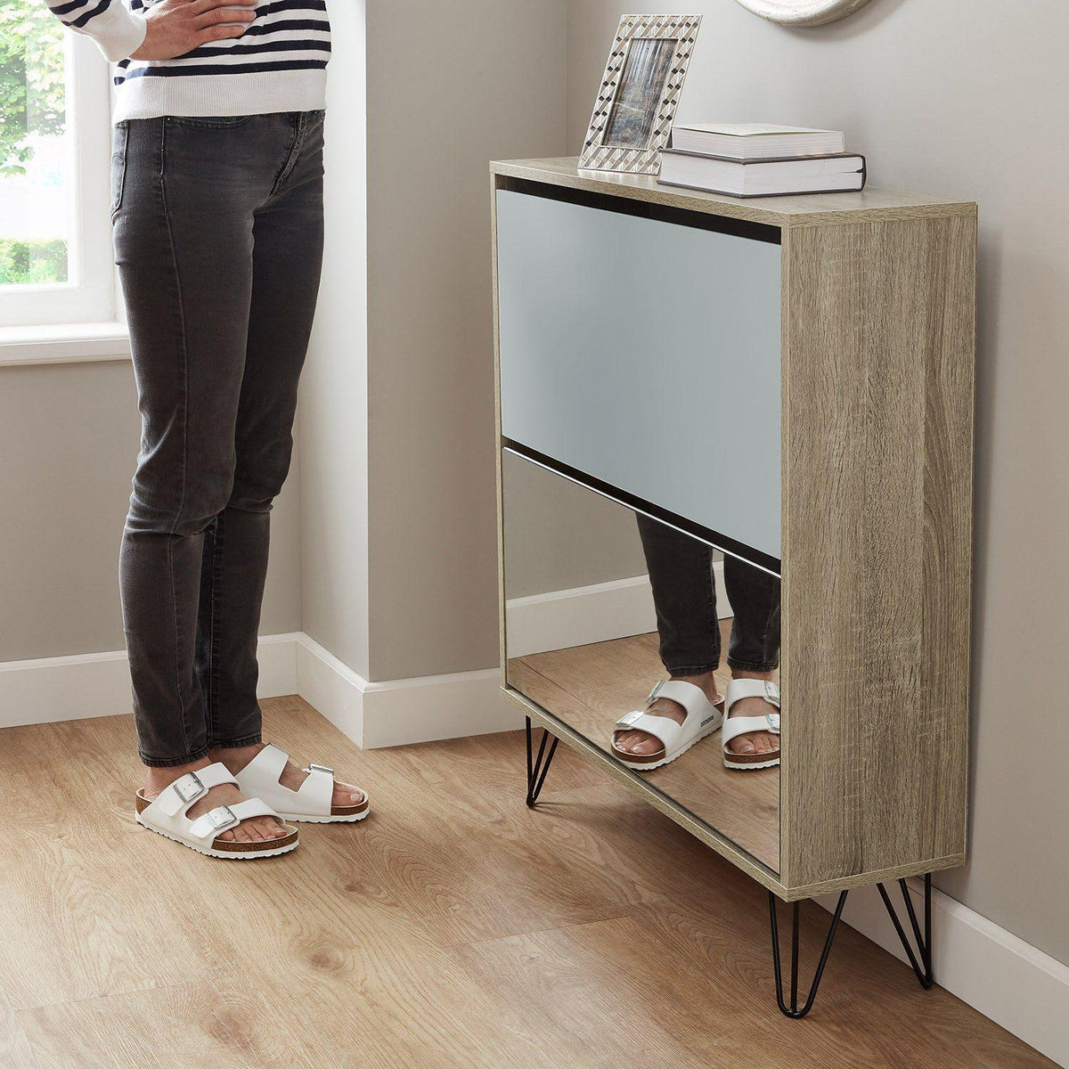 Anderson Shoe Cabinet - 2 Door - Oak Effect & Grey