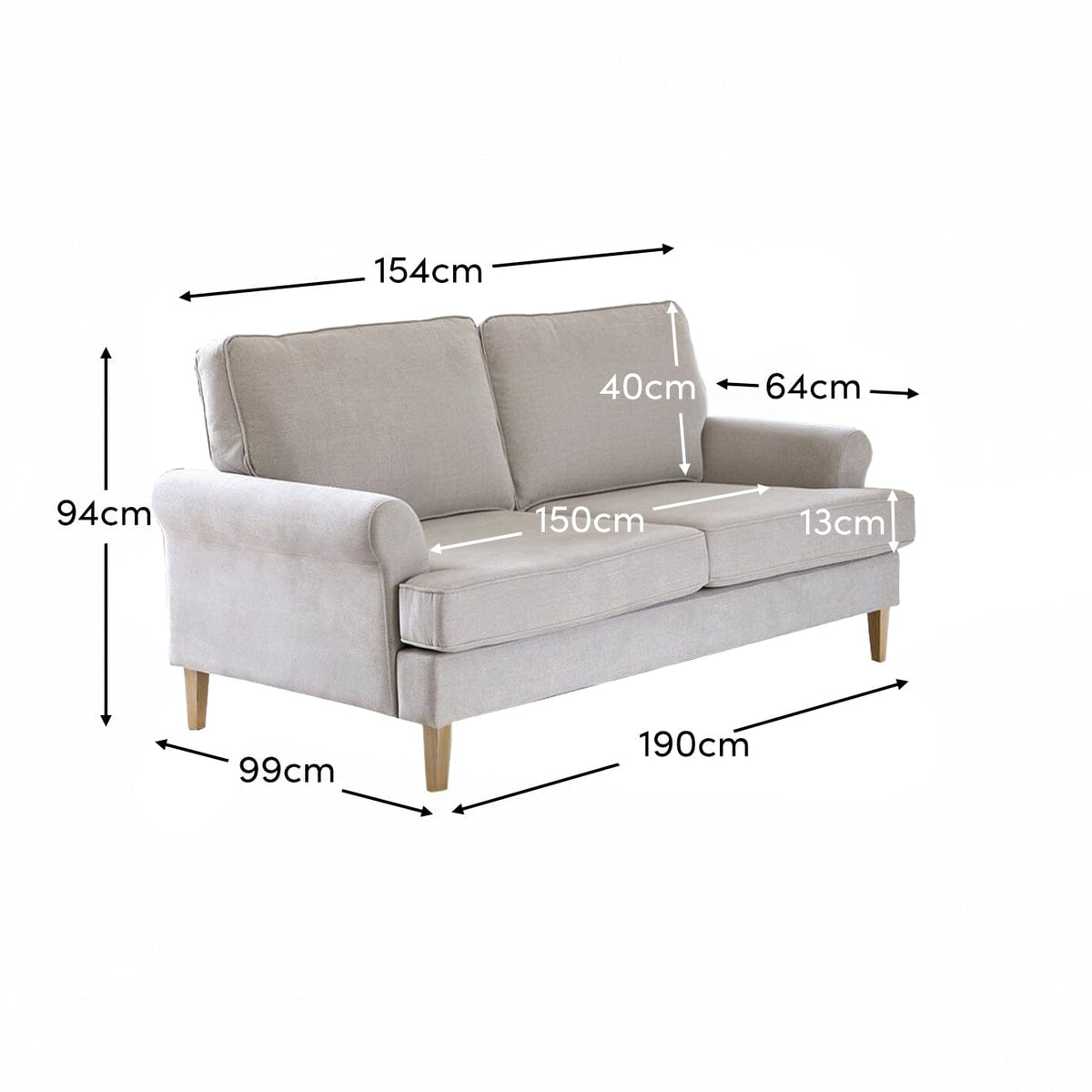 Annabelle 3 Seater Sofa - Cloud Grey with Pale Oak Legs