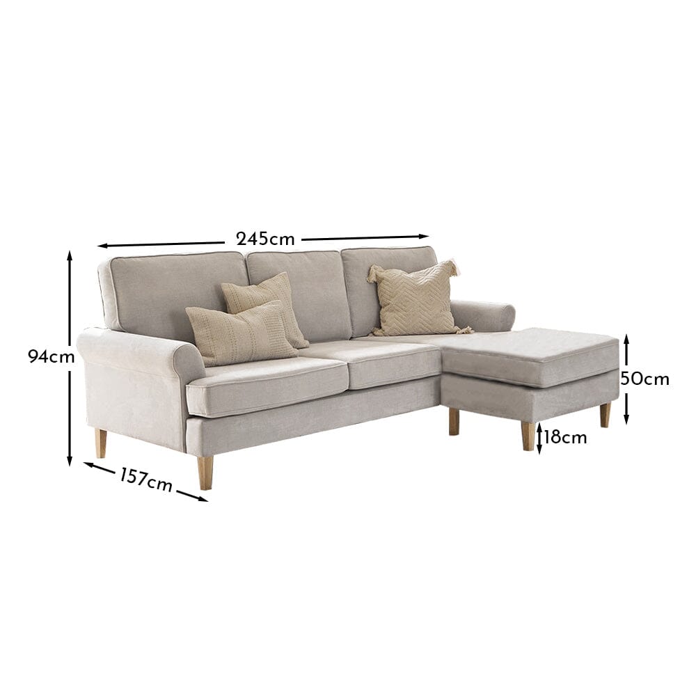 Annabelle Chaise Corner Sofa - Cloud Grey with Pale Oak Legs