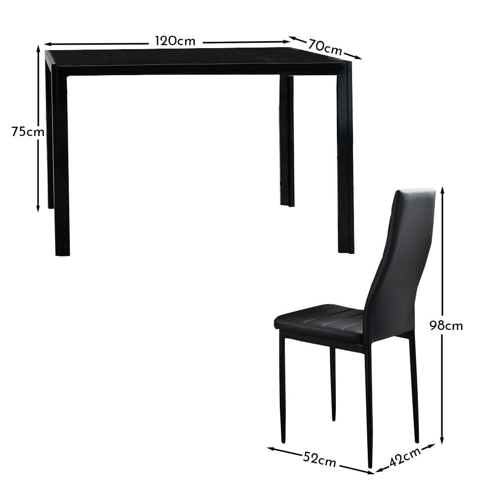 Anya Glass Dining Table Set - 4 Seater - Black Faux Leather Dining Chairs