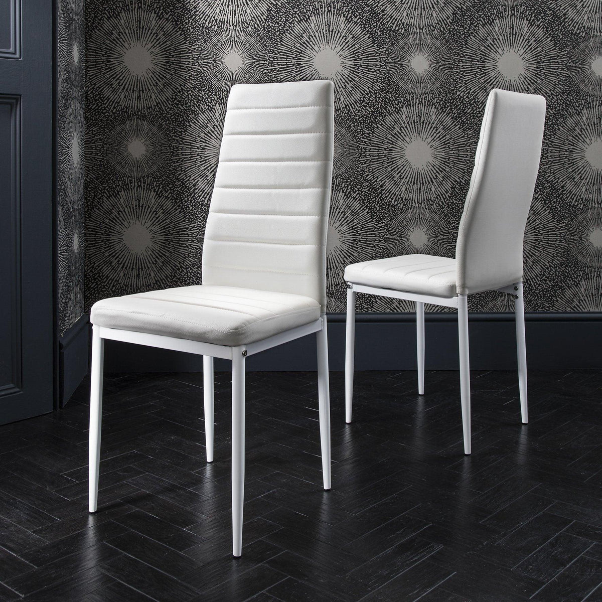 Anya Glass Dining Table Set - 6 Seater - White Faux Leather Dining Chairs