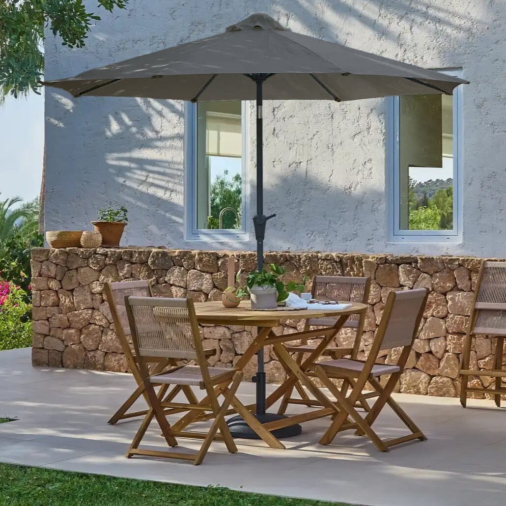 Ashby 4 Seater Wooden Round Garden Dining Set with 4 Cove Rope Chairs & Grey Parasol  - 130cm