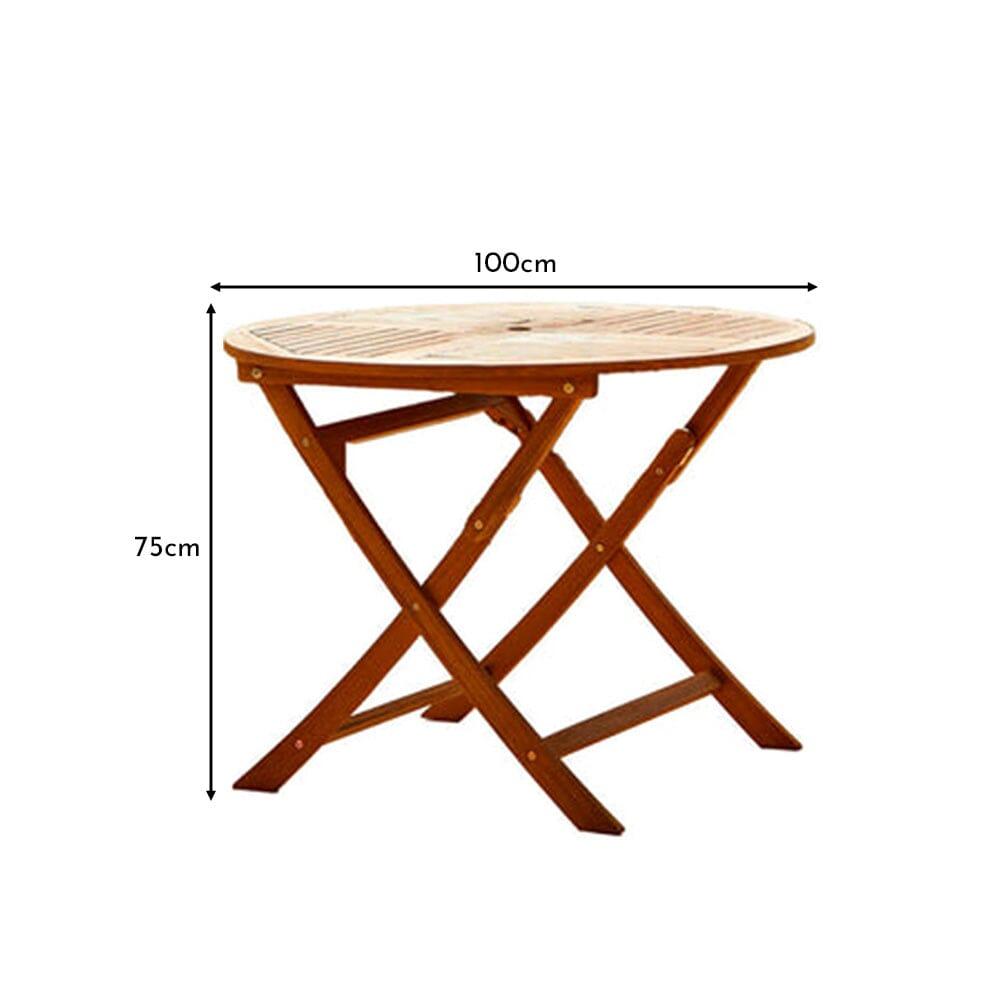 OUTLET - Ashby 4 Seater Wooden Round Folding Garden Dining Table - 100cm