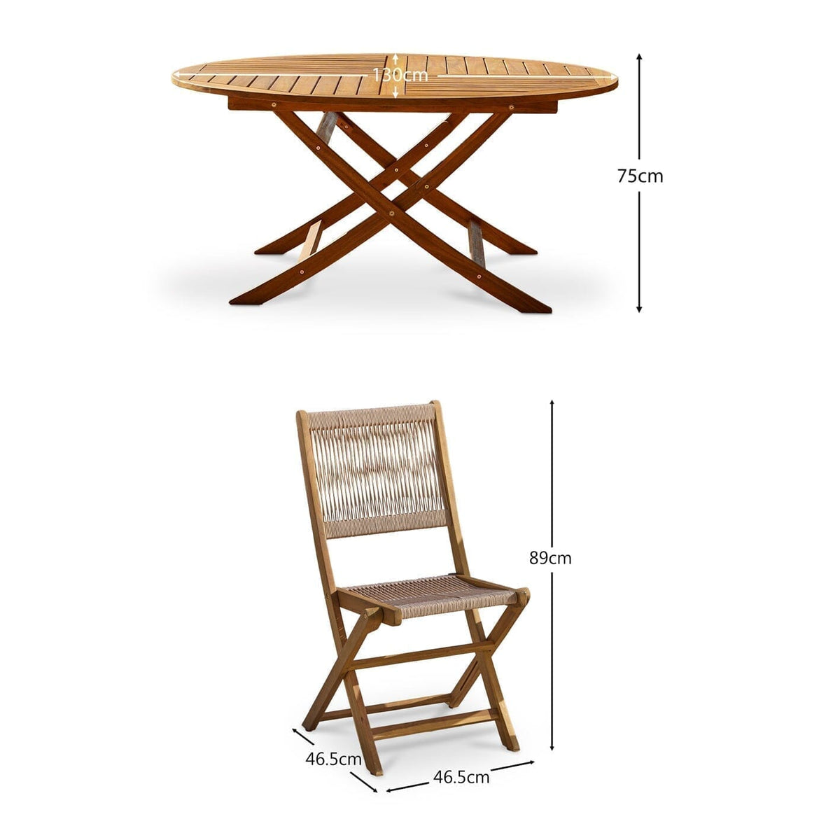Ashby 4 Seater Wooden Round Garden Dining Set with 4 Cove Rope Chairs & Grey Parasol  - 130cm